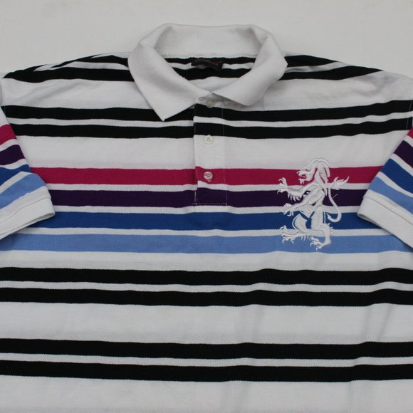 Red Ape White Mulit Color Adult Striped Big Logo Short Sleeve Mens Polo Shirt XL - Picture 2 of 9
